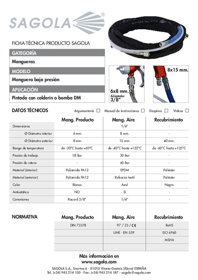 Ficha técnica Manguera Baja Presión